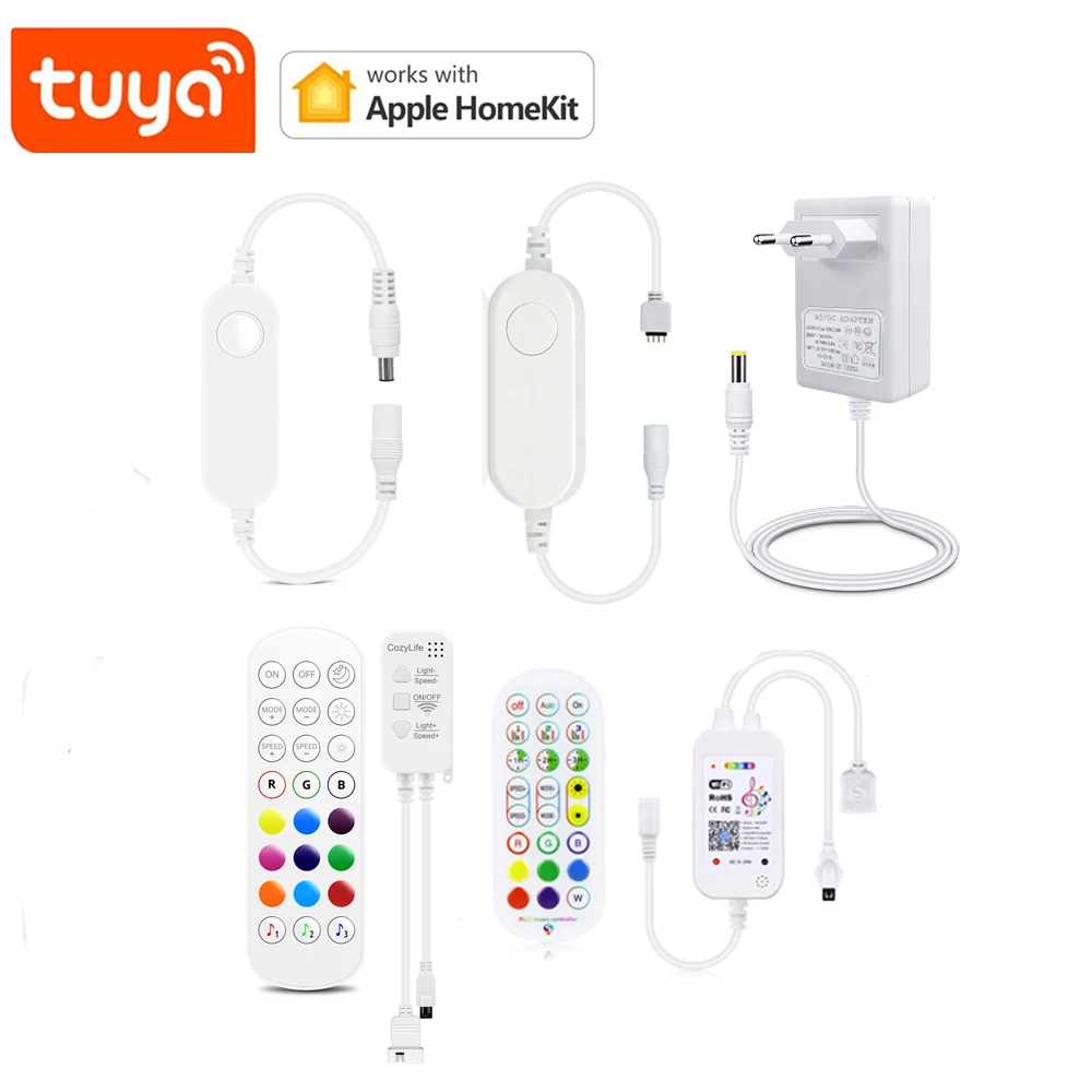 Homekit inteligentny domowy kontroler Led RGB, kontroler taśm LED Tuya, przełącznik Wi-Fi do zasilacza 12V EU US Plug 5050/2835 Neon Light