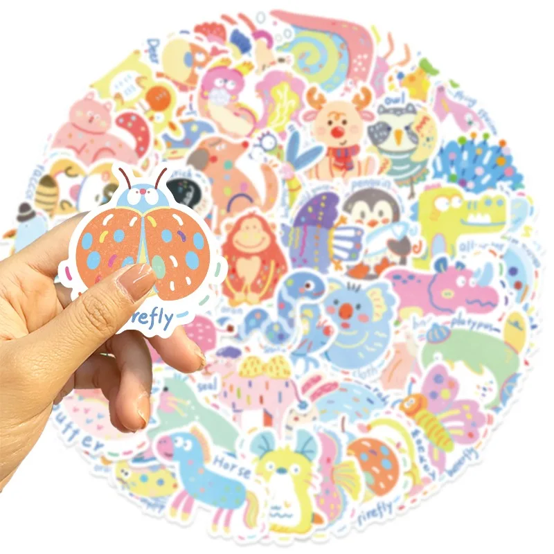 50 Uds. Pegatinas decorativas para garabatos creativos de animales pequeños pintados personalizados de dibujos animados