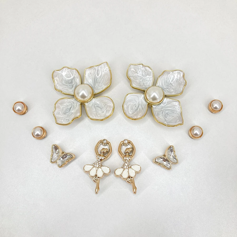 10pcs 3D White Golden Flower Pearl Butterfly Fairy Charms Pins Shoe Decoration Suitable For CROCS Clogs image 3