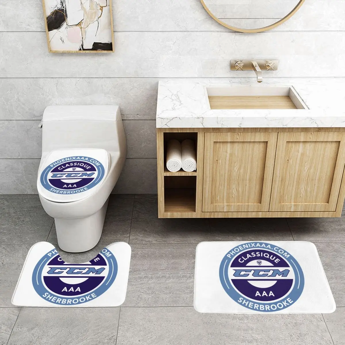 Custom CCM Canada Logo Hockey 3 Pieces Bathroom Rugs Set Non-Slip Toilet Bath Mat Sets