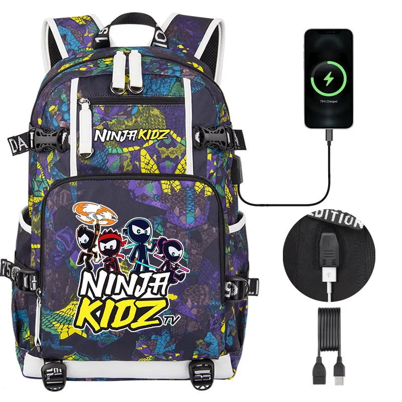 Ninja Kidz High capacity Boy girl school bag Cartoon Print Children Student school backpack USB Woman men Shoulders Bag Mochila