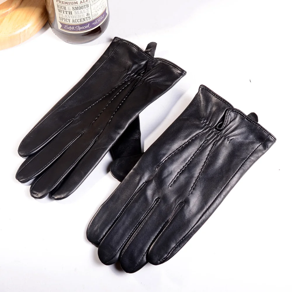 Men‘s Real Leather  Winter Warm Genuine Leather Motocycle Riding Driving Outdoor Touch Screen Gloves