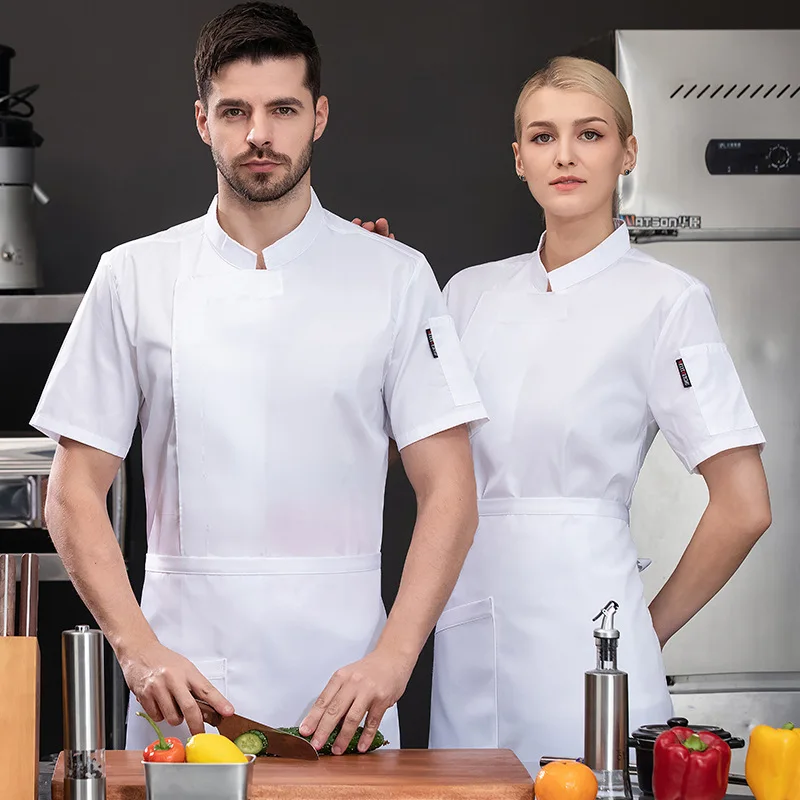 فندق مطعم المطبخ العمل موحدة قصيرة الأكمام سترة الطاهي مخبز المعجنات الشيف الصيف معطف المطبخ الأبيض