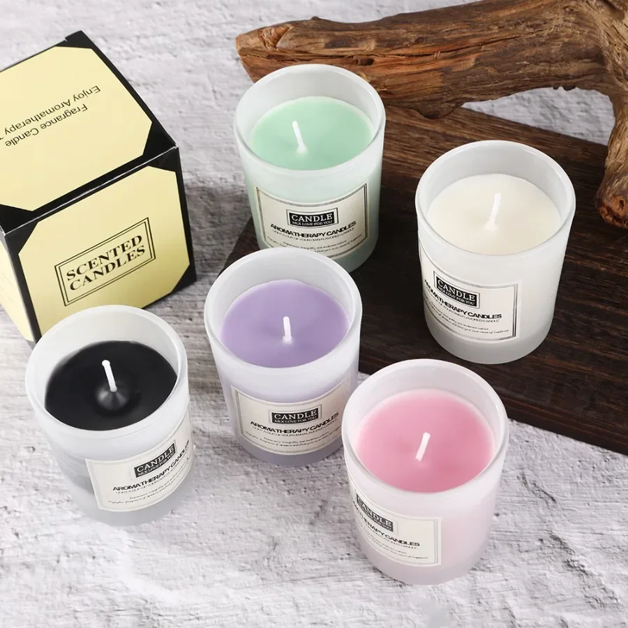 

1pc 50g Three Color Glass Cup Aromatherapy Candle, Smokeless Fragrance, Soy Wax Fragrance Candle With Hand Velas