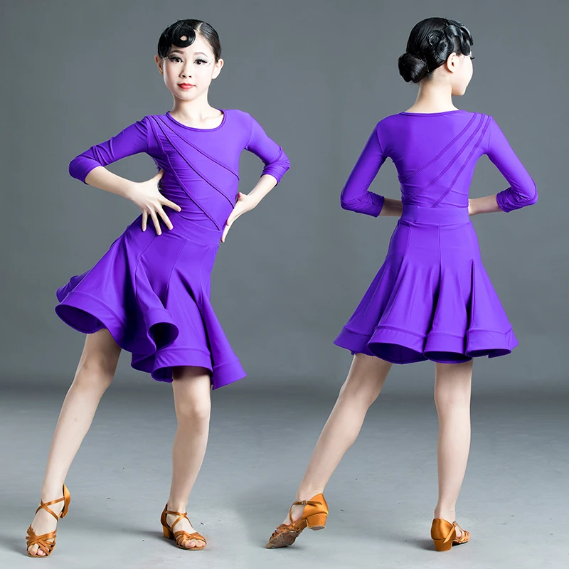 Purple Latin Dance Dress Girls Latin Top Skirt National Standard Ballroom Dance Competition Clothes Latin Dance Costumes XS5901