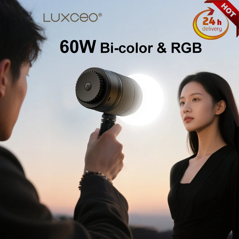 

LUXCEO 60 Вт светодиодный RGB-видеосвет 11500 люкс 2500K-6500K аккумуляторная батарея профессиональная лампа для фотосъемки с мягким световым шаром