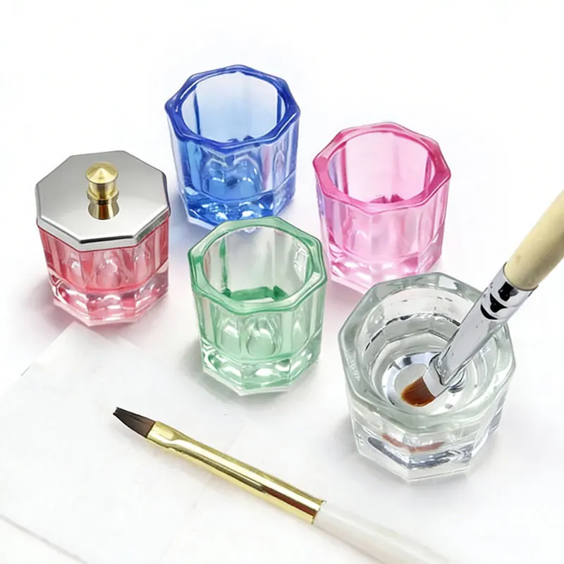 

1Pcs of Manicure Small Octagonal Crystal Cups Without Lids Mini Acrylic Nail Cup Special Liquid Cup for Making Crystal Nails