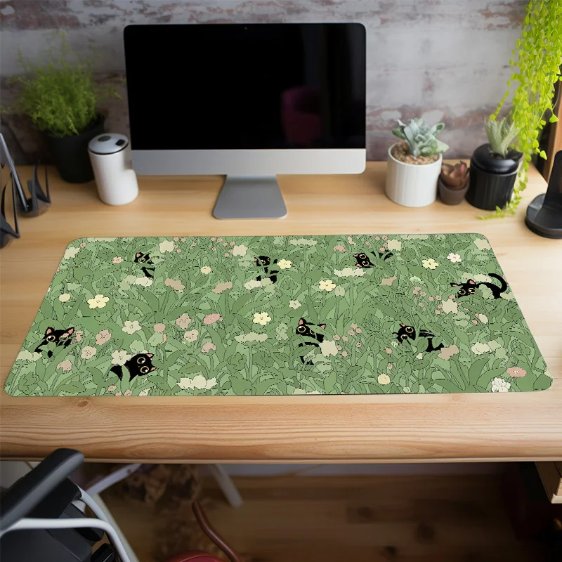 Cute Black Cat Mouse Pad Large E-sport Computer Keyboard Pad Mouse Mat Natural Rubber Anti-Slip Office Desk Pad Gift for Friend