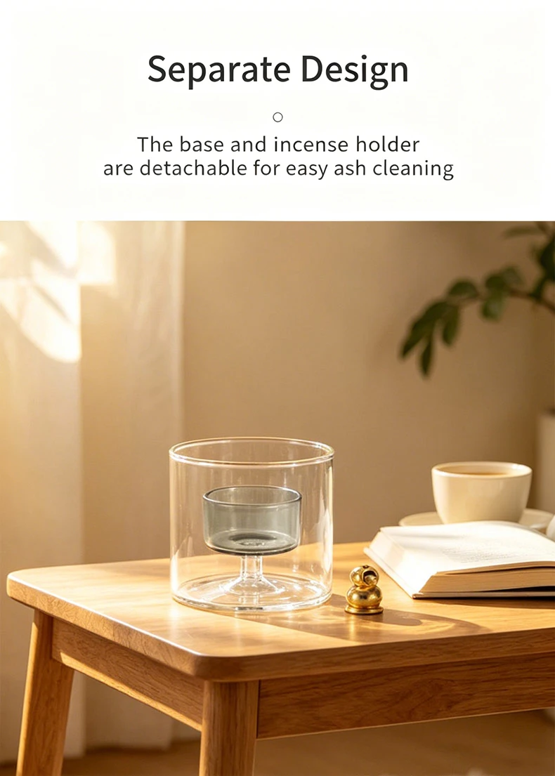 Doppelglas-Räucherstäbchenhalter in Kürbisform mit Glas-Aschefänger für Meditation, Yoga und Spa – Detail 4