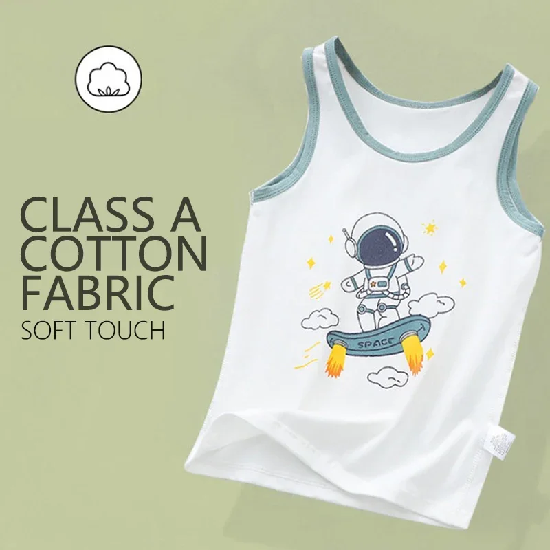 2024 Fashion Summer Kids Children\'s Tanks Summer Underwear Kids Cartoon Printed Top Cotton T-shirt Sleeveless 3-8 years old