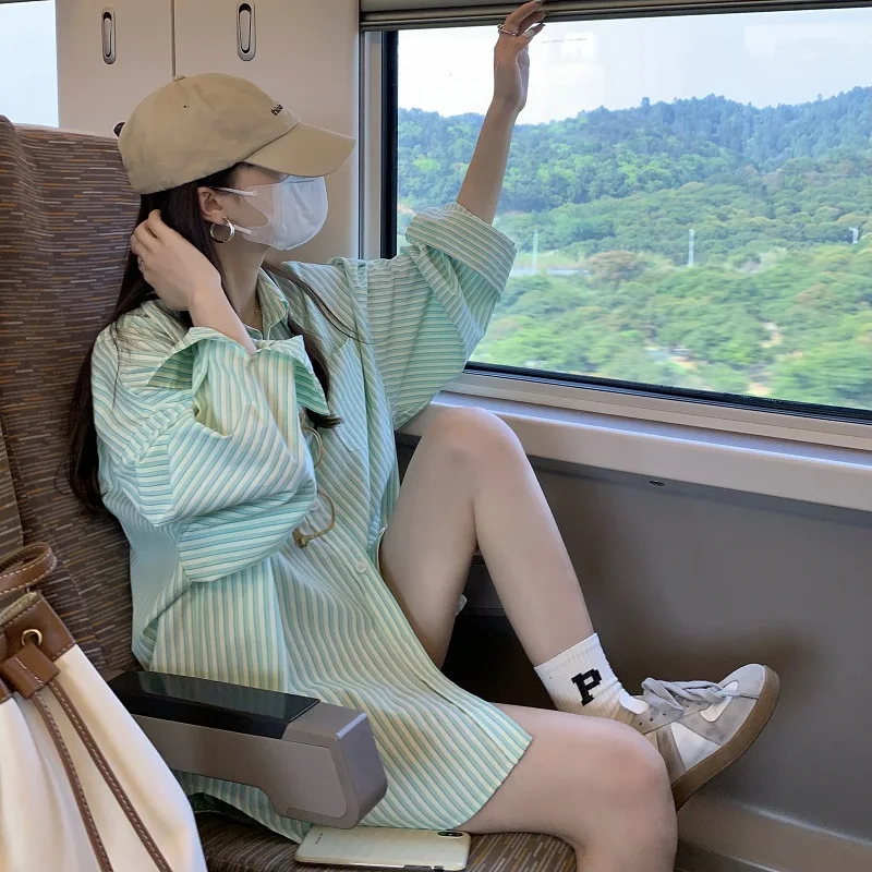 

Женская полосатая солнцезащитная рубашка премиум-класса на пуговицах, тонкая, из серии Salt, хлопковая, с длинным рукавом