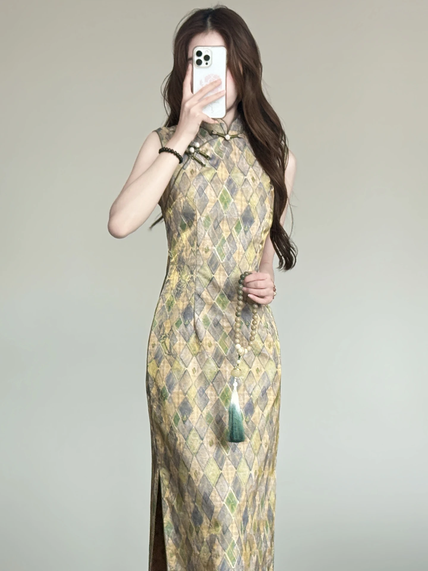 

Новое улучшенное женское платье без рукавов в китайском стиле с сетчатым узором для офиса, лето 2026