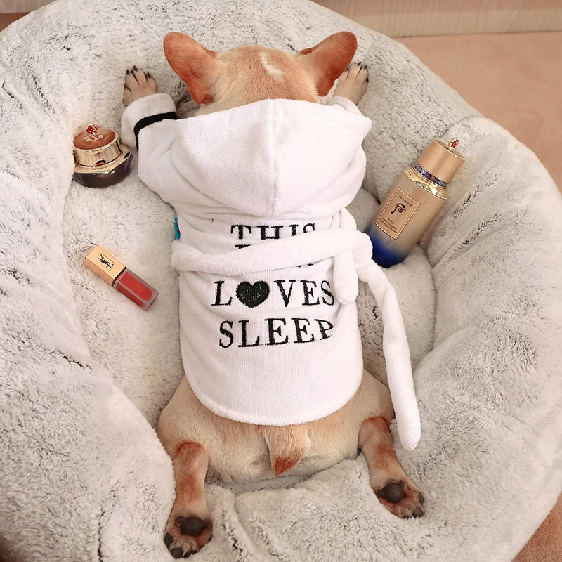 1PC Pet Apparel Dog Cat Spring Autumn White Bathrobe Water Absorbent Sleeping Robe with Belt For Small Medium Dogs