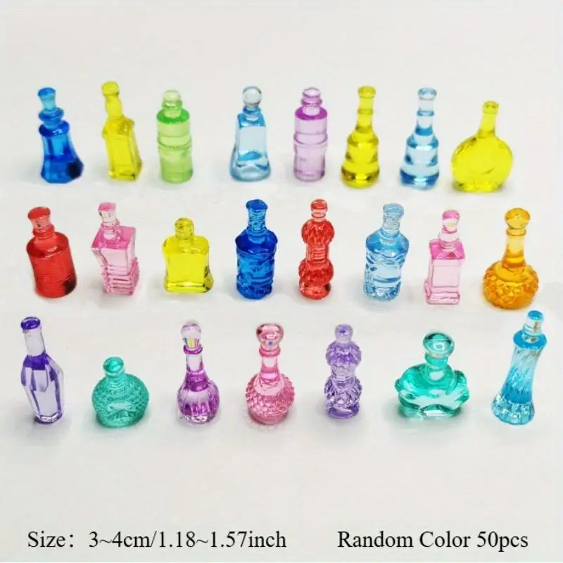 50 Stück Acryl Kreative Schmuckimitation Kleine Flaschen DIY Dekorationszubehör Mini-Ornamente für Mikrolandschaften Gemischt – Detail 3