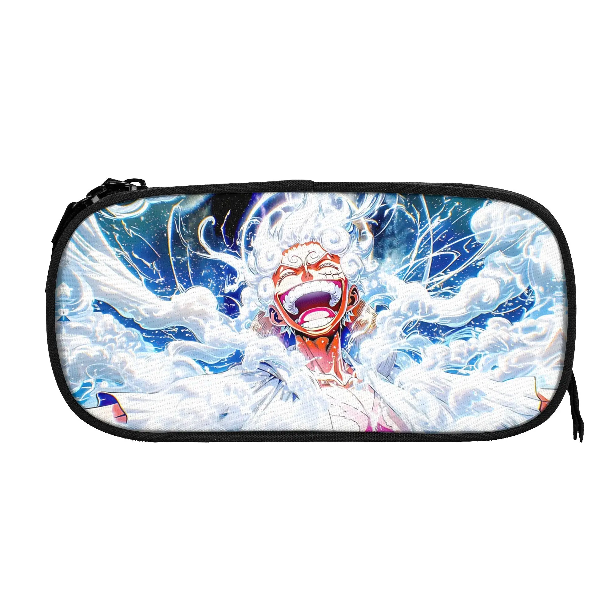 Large Capacity Bags for Child Cartoon Luffy Gear Five Wave Pattern One-Piece School Pencil Bag for Boys Gilrs Kids