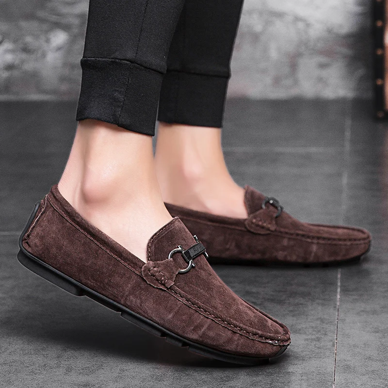 Suede Leather Penny Loafers Men Shoes Luxury Designer Slip-On Man Moccasins Boat Male Footwear Men Casual Shoes Men\'s Flats