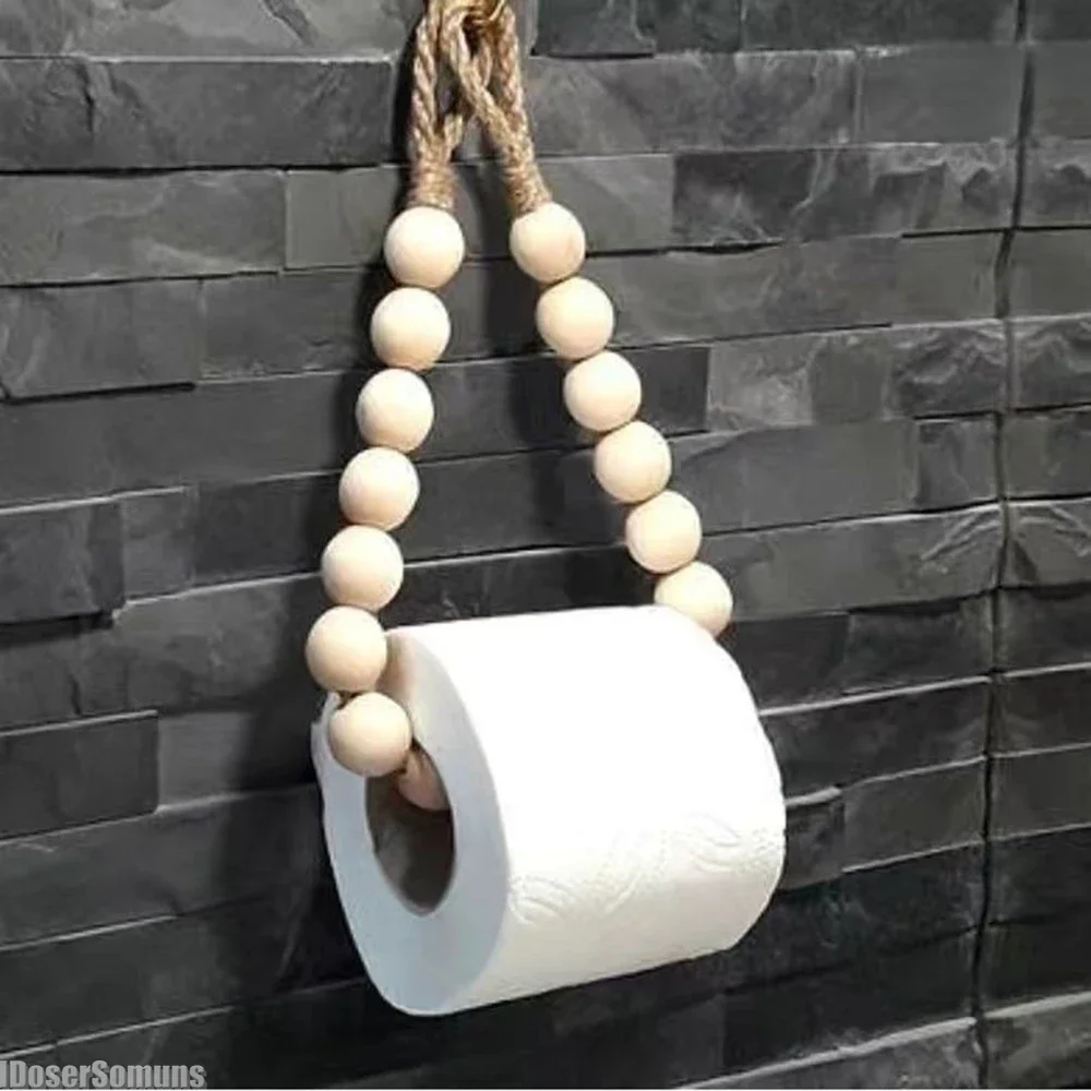 

Hanging Solid Wood Acrylic Beaded Tissue Holder Toilet Paper Holder Multifunctional Storage Paper Box Home Decor Accessories