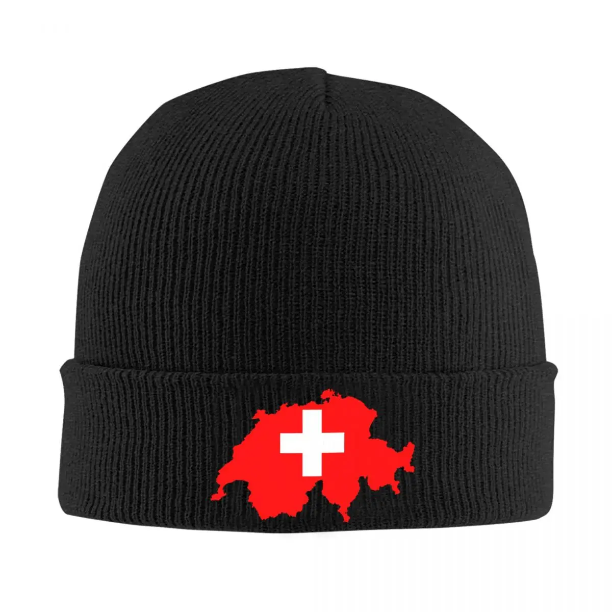 Custom Swiss Map Switzerland Flag Bonnet Hat Fashion Knitted Hat Men Women Unisex Adult Winter Warm Skullies Beanies Caps