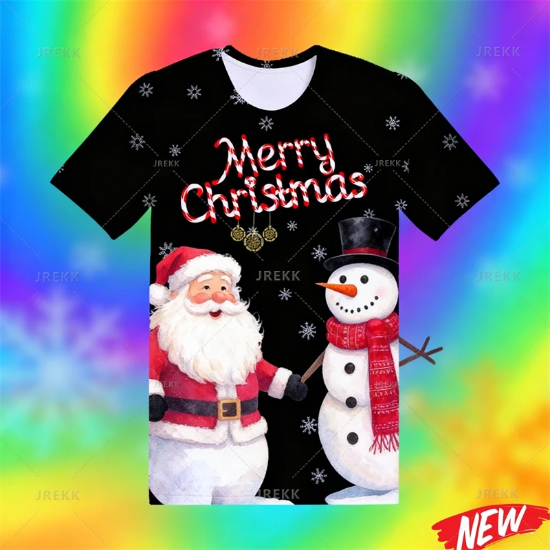New In Santa Claus Pattern Christmas T-Shirt Men 3d Printing Merry Christmas Tee Shirts Festival Short Sleeve New Year Tshirt
