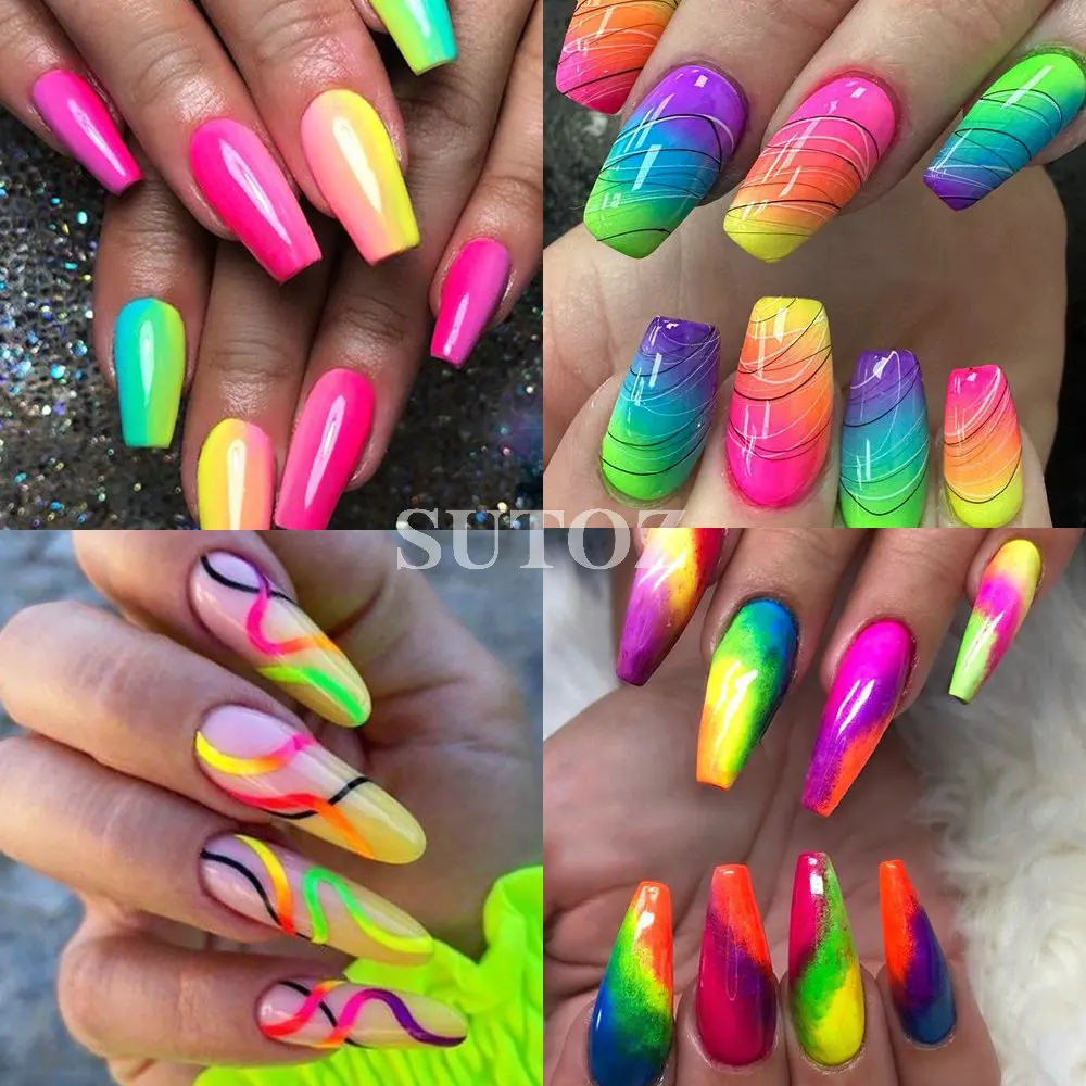 Polvo de neón brillante para uñas, pigmento fluorescente para frotar, efecto degradado, decoración de manicura, piezas, 1 LEBYE1-13