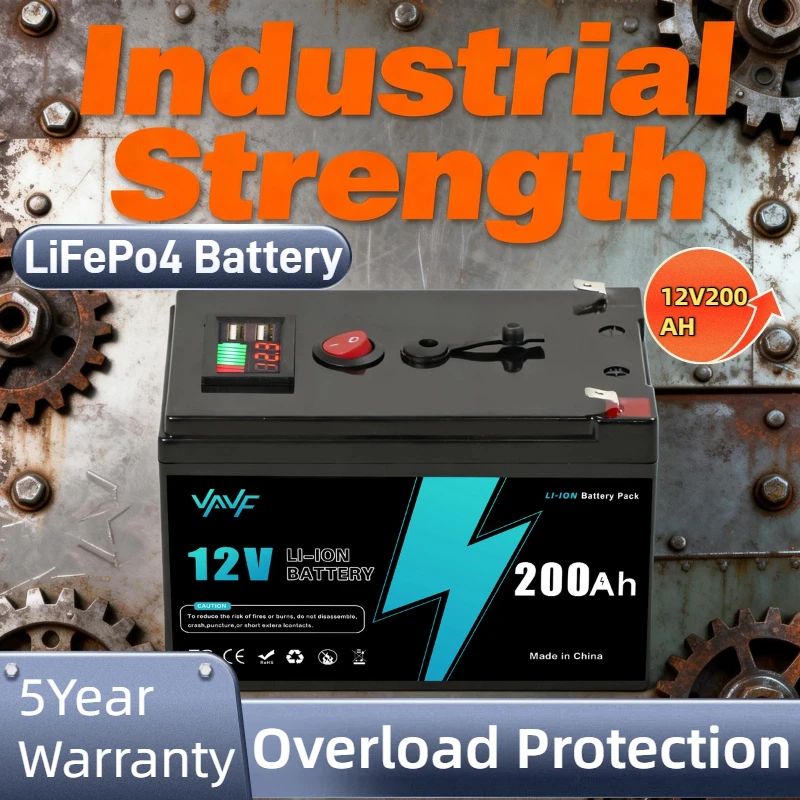 

AdvancedSolar Battery Lithium Battery 12V 200Ah LiFePO4 Battery with Smart BMS for RVs, Solar Power, and Marine Applications