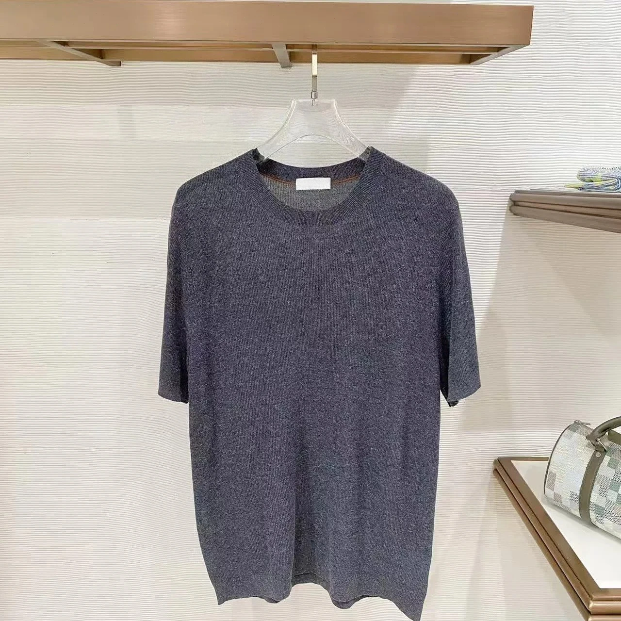 Italy BC old money style men's breathable casual round neck short-sleeved T-shirt knitted sweater