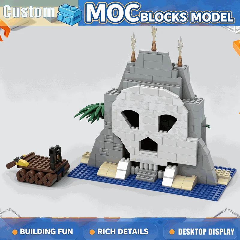 574PCS MOC Skull Cave Island Pirate Diorama Model Building Blocks Custom Puzzle DIY Creative Ideas Adventure Toy Birthday Gift