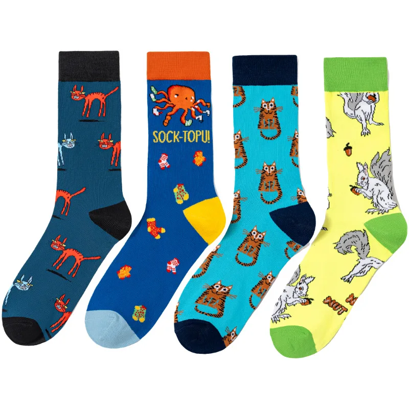 

Носки AB для мужчин, осьминог для девочек, четыре сезона, белка, Хэллоуин, длинные забавные носки-трубы, новинка, повседневные носки для скейтборда Crazy Crew