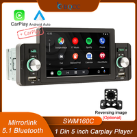 BQCC 1 Din 5 inch IPS screen car player wired or wireless carplay Andraoid Auto Mirrorlink BT FM USB 7 colors light car radio
