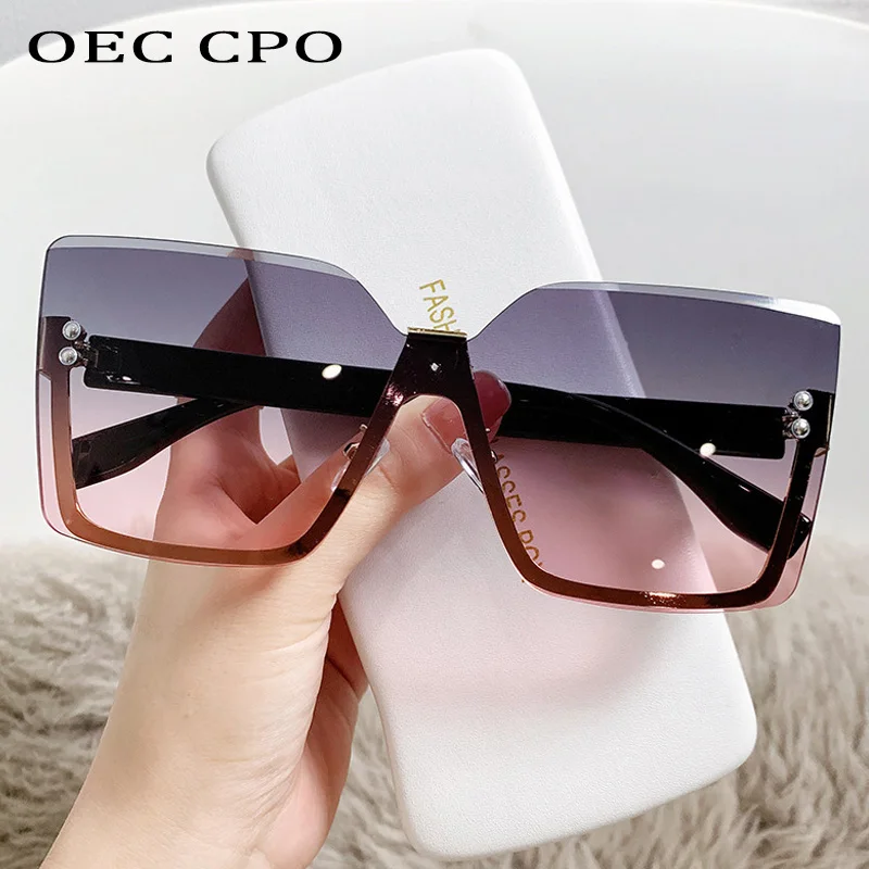 OEC CPO Oversized Rimless Sunglasses Women Men Punk One Piece Sun Glasses Female Gradient Shades Eyeglasses UV400 Trends Eyewear