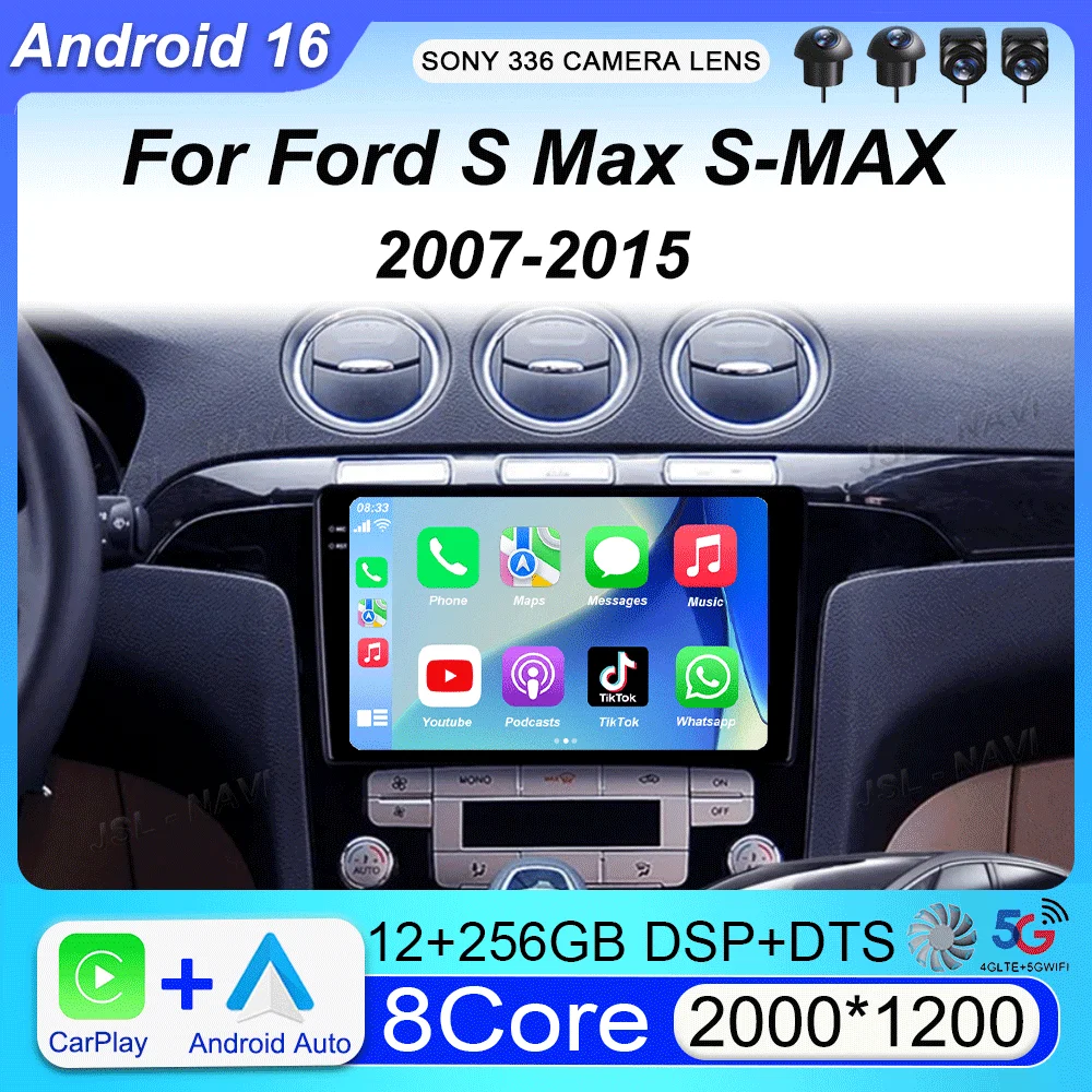 

Android16 Video Player Carplay Auto For Ford S Max S-MAX 2007 2008 2009 2010 2011 - 2015 Multimedia Car Radio WIFI+4G DSP Stereo