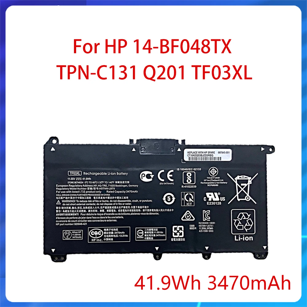 

NEW Original for HP 14-BF048TX TPN-C131 Q201 TF03XL Laptop 11.55V 41.9Wh 3600mAh Battery HSTNN-LB7X HSTNN-LB7J HSTNN-IB7Y