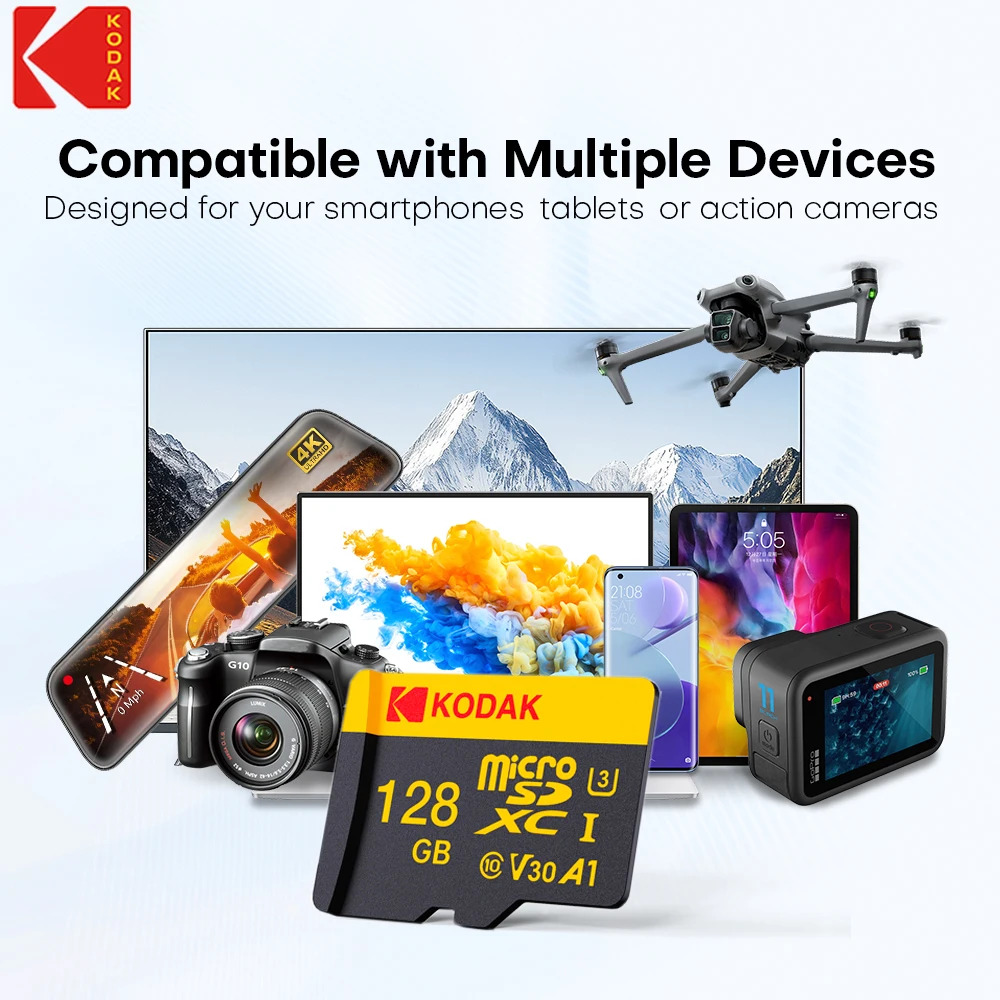 KODAK Ultra tarjeta MicroSD grabadora de conducción 128GB tarjeta de memoria Micro SD para teléfono móvil PC auricular altavoz HD juegos de cámara