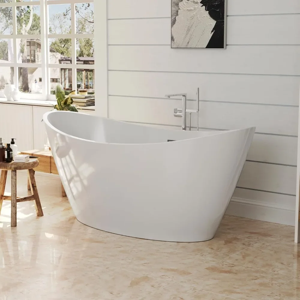 

Bathtub, 59-inch, Acrylic Freestanding, Deep Soaking Tub with Overflow and Drain, Spa Tubs, Freestanding Tub