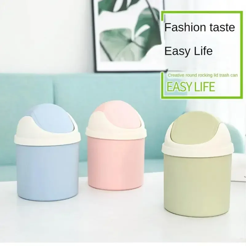 Waste Bins Mini Desktop Bin Shake Lid Type Waste Can Tube With Cover Bedroom Trash Can Garbage Can Storage Box Cleaning Tools