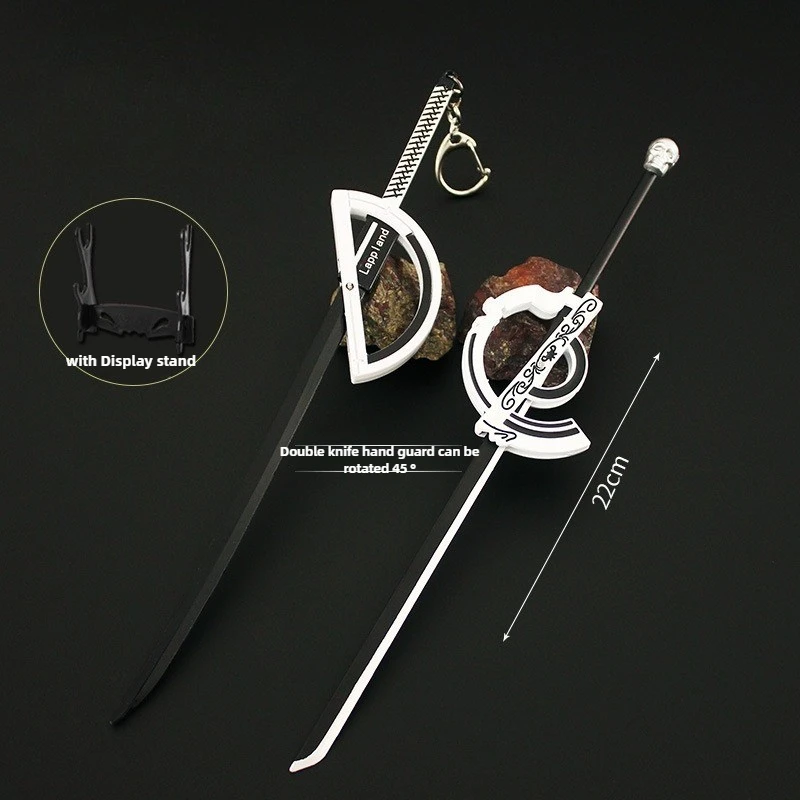 22cm/8.66in płynący pies metalowy model broni zabawka miecz ze stojakiem wystawowym kolekcja ozdób pulpit prezenty urodzinowe dla chłopca Prop
