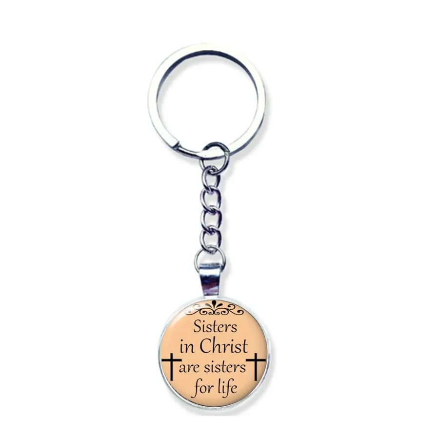 Personalized English Short Sentence Retro Flower Alloy Key Pendant Round Glass Key