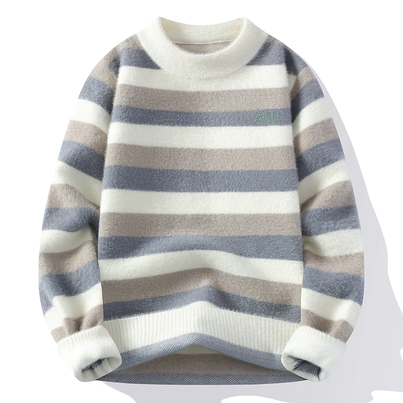 

Thiened Loose Knitted f-High Collar Men's Sweater Winter Warm Nubu Base irt for Teens Casual Wear Polyester Nylon