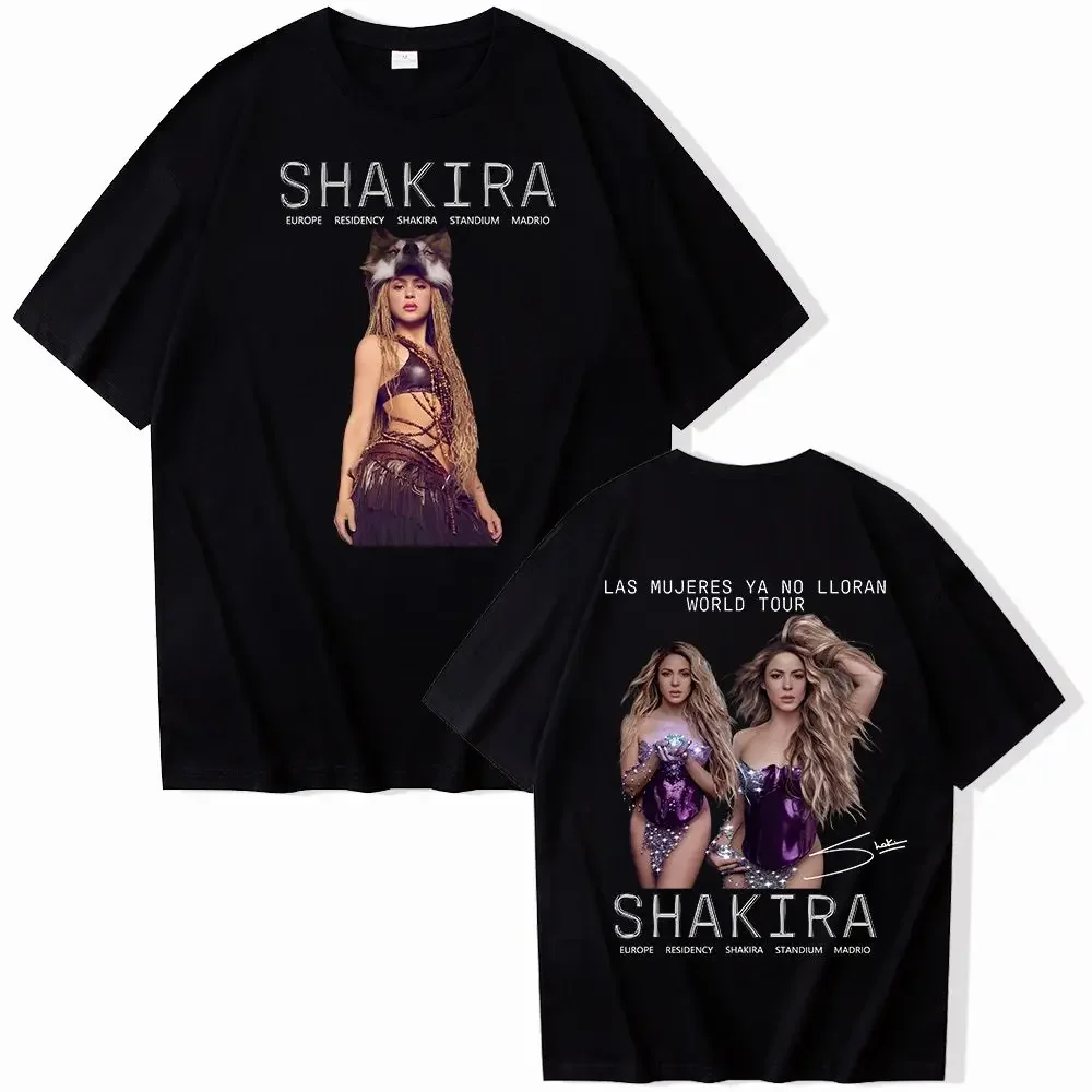 Shakira World Tour Double sided Printed T-shirt Las Mujeres Ya No Lloran Tour T-shirt Men's and Women's Casual Family Wear