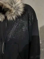 Autumn Winter Y2k Women Aesthetic Harajuku Faux Fur Collar Hoodies Clothes Graphic Hip Hop Punk Gothic Zip Up Hoodies 2026 new - Image 2