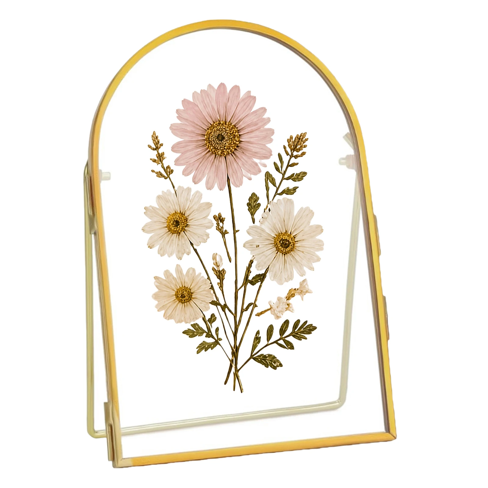 Golden Curved Glass Photo Frame Floating Display Vintage Tabletop Display Holder Multifunctional for Dried Flowers Art Photos