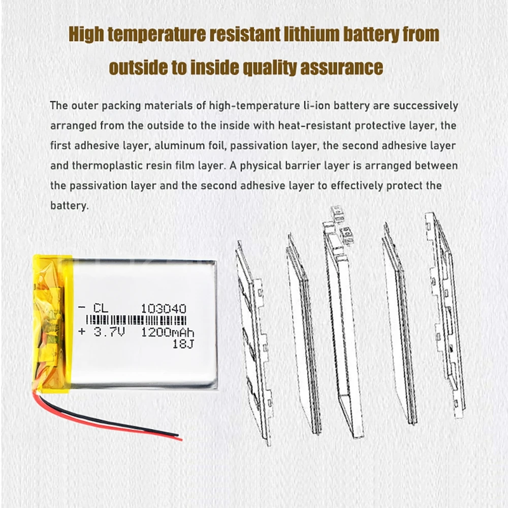 Rechargeable 1200mAh Li-Po Battery 103040 Li-ion Lipo Cells Lithium Li-Po Polymer Battery for MP3 MP4 DVD GPS Bluetooth Headset