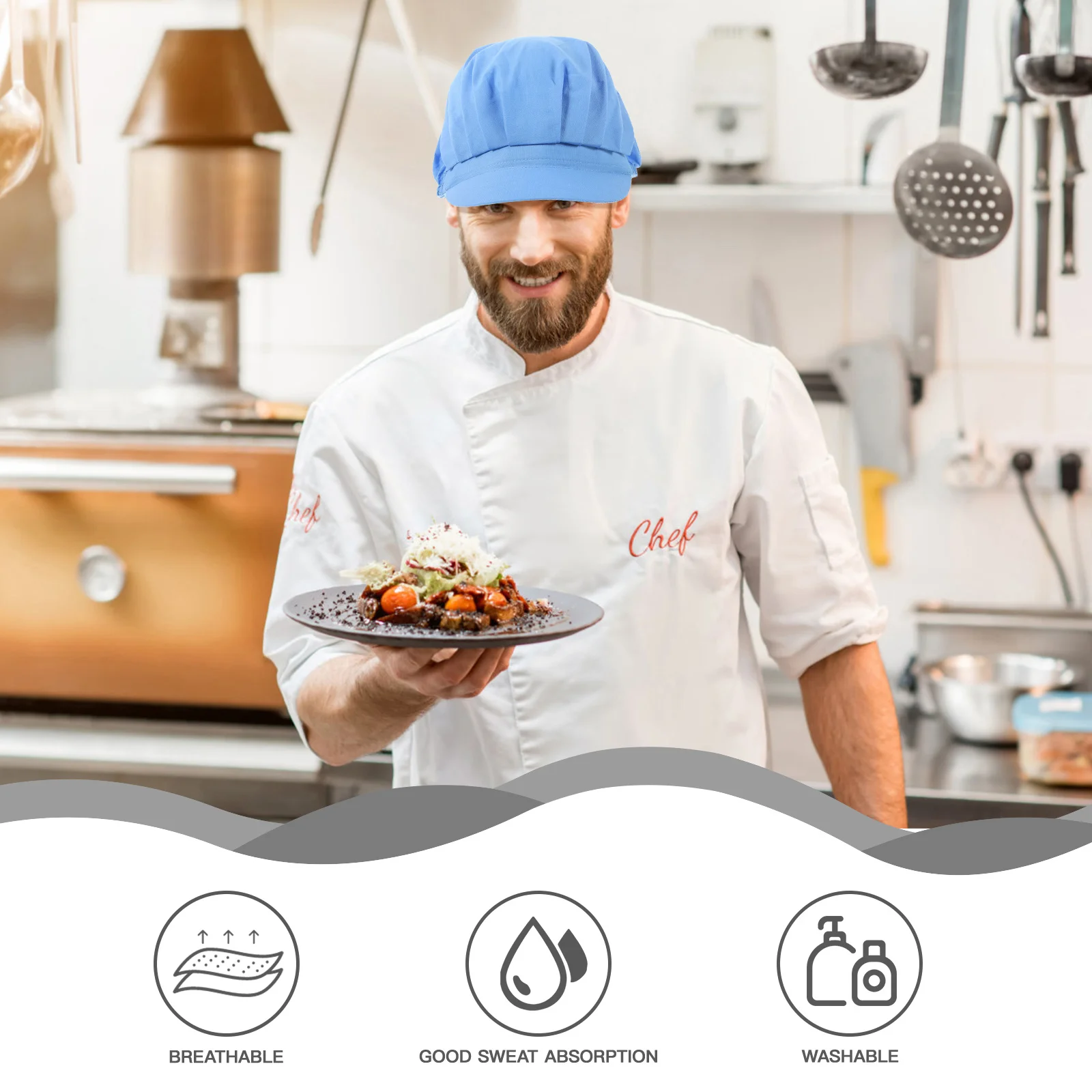 Elastisch ademend unisex chef-kok kookhoed werkkap stofhoed verstelbare maat comfortabel voor keukenrestaurant