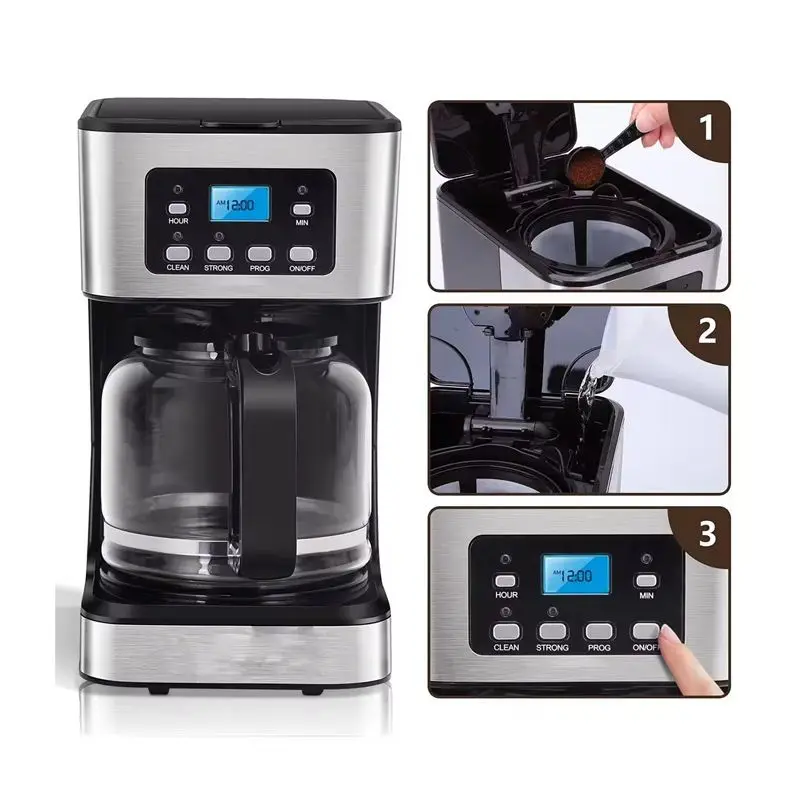 110/220V 1.5L American Coffee Machine 12 Cups Automatic Drip Coffee Maker Glass Kettle Coffee Maker for Home And Office