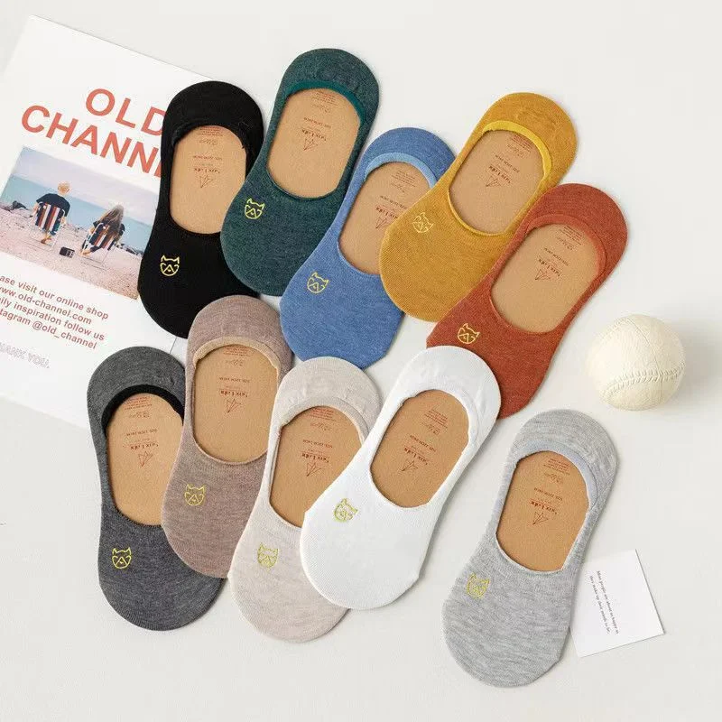 1/3/5/10 Pairs Women Summer Low Cut Socks Invisible Thin Silicone Grip No Slip Korean Fashion Cute Print Daily Wear image 2