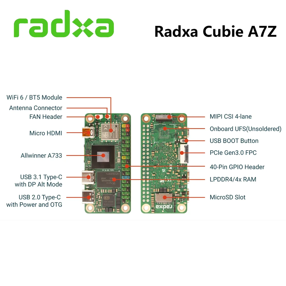 Radxa Cubie A7Z Development Board Allwinner SoC with octa-core CPU