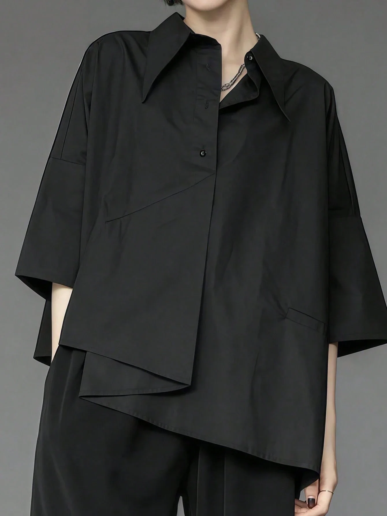 

Asymmetrical Casual Shirt For Women Black Spring Summer