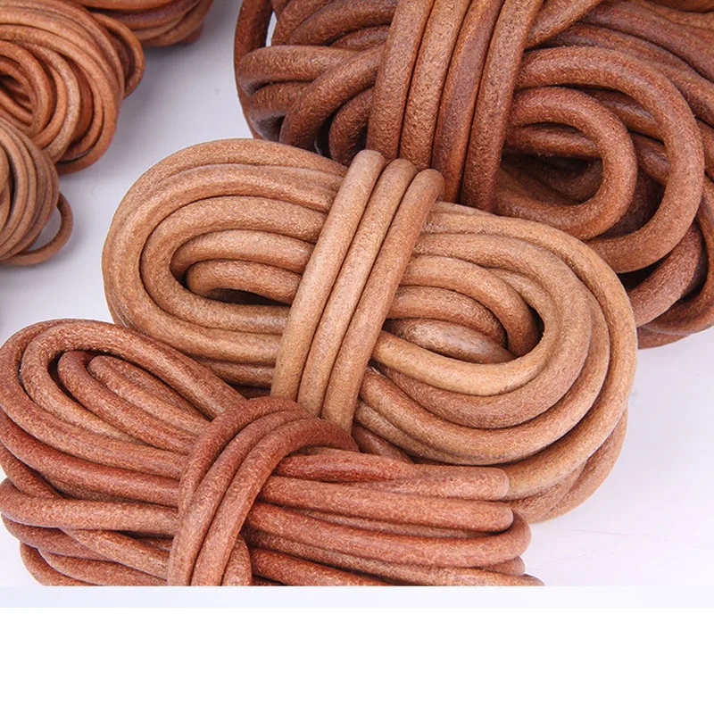 Cordon rond plat en cuir de vache véritable, 1 2 3 4 5 6 8mm, pour Bracelet et collier, pour la fabrication de bijoux