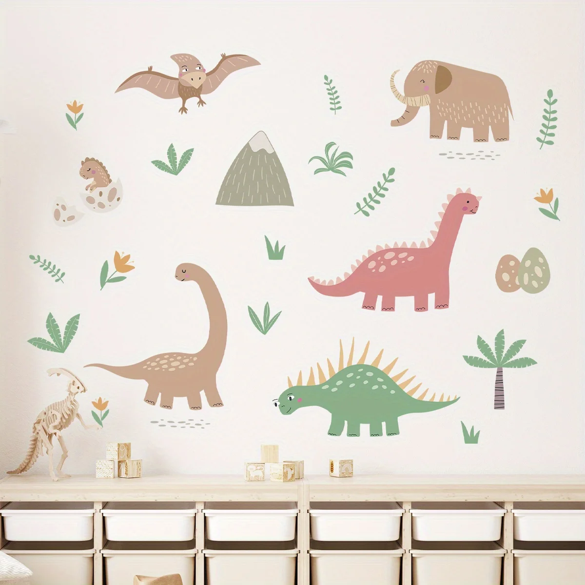 Cartoon Cute Colored Dinosaur Trees and Animal Wall Stickers Removable for Bedroom Living Room Nursery Decoration Wall Decals