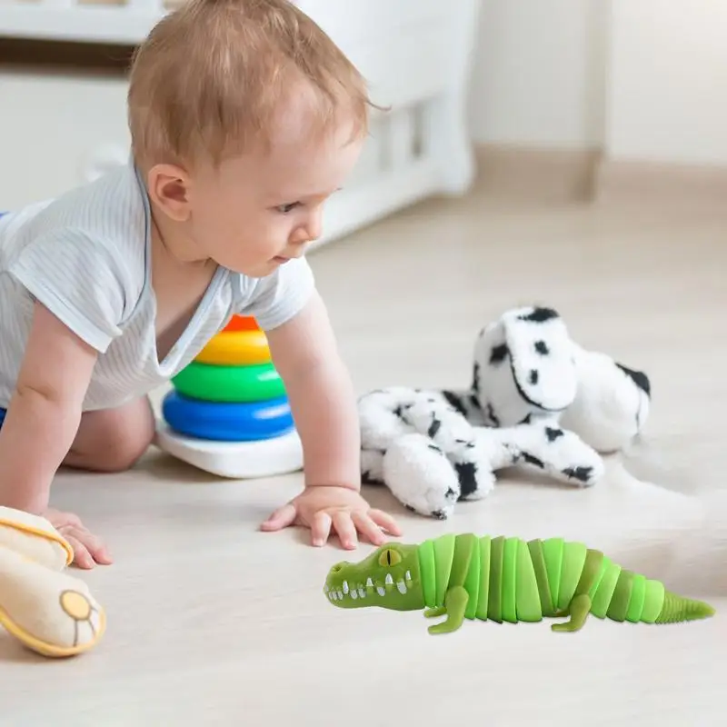 Mainan buaya lucu, mainan jari sensorik, mainan tangan buaya bersendi kartun, mainan makhluk bergerak, mainan jari lucu untuk anak laki-laki